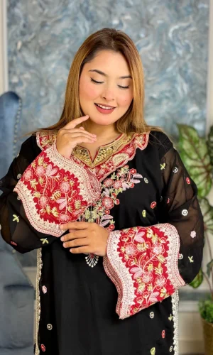 প্রিমিয়াম জর্জেট স্টিচড থ্রি-পিস ড্রেস